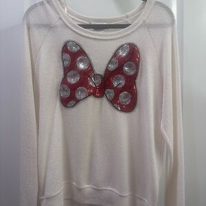 Cream Sweater with Sequined Minnie Bow